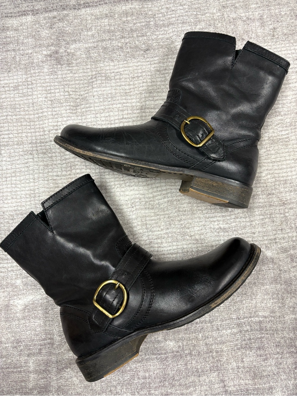 Eddie Bauer by Bronx Black Leather Buckle Boots Womens 7 Streetwear Y2K Festival